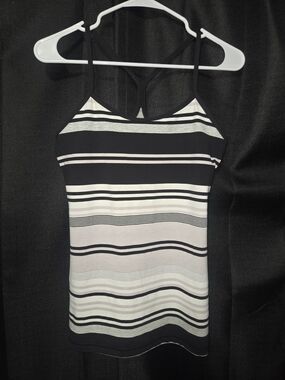 Lululemon Athletica Black and White Striped Power Y Strap Tank Top